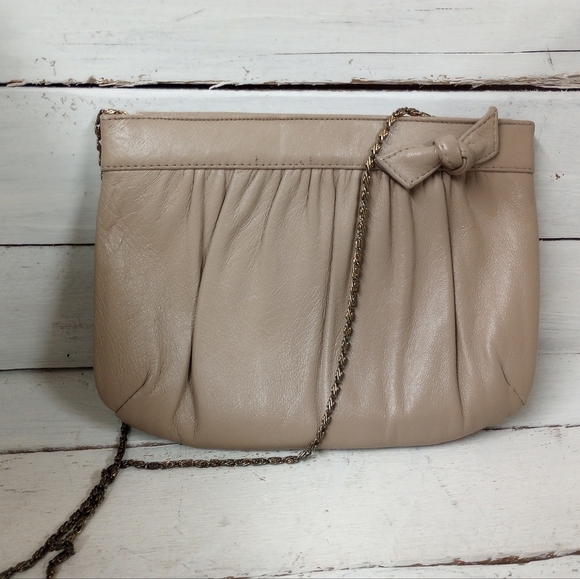Ande Vintage Leather Evening Bag/Purse w Chain Strap. Leather Minimalist Clutch - Picture 1 of 12
